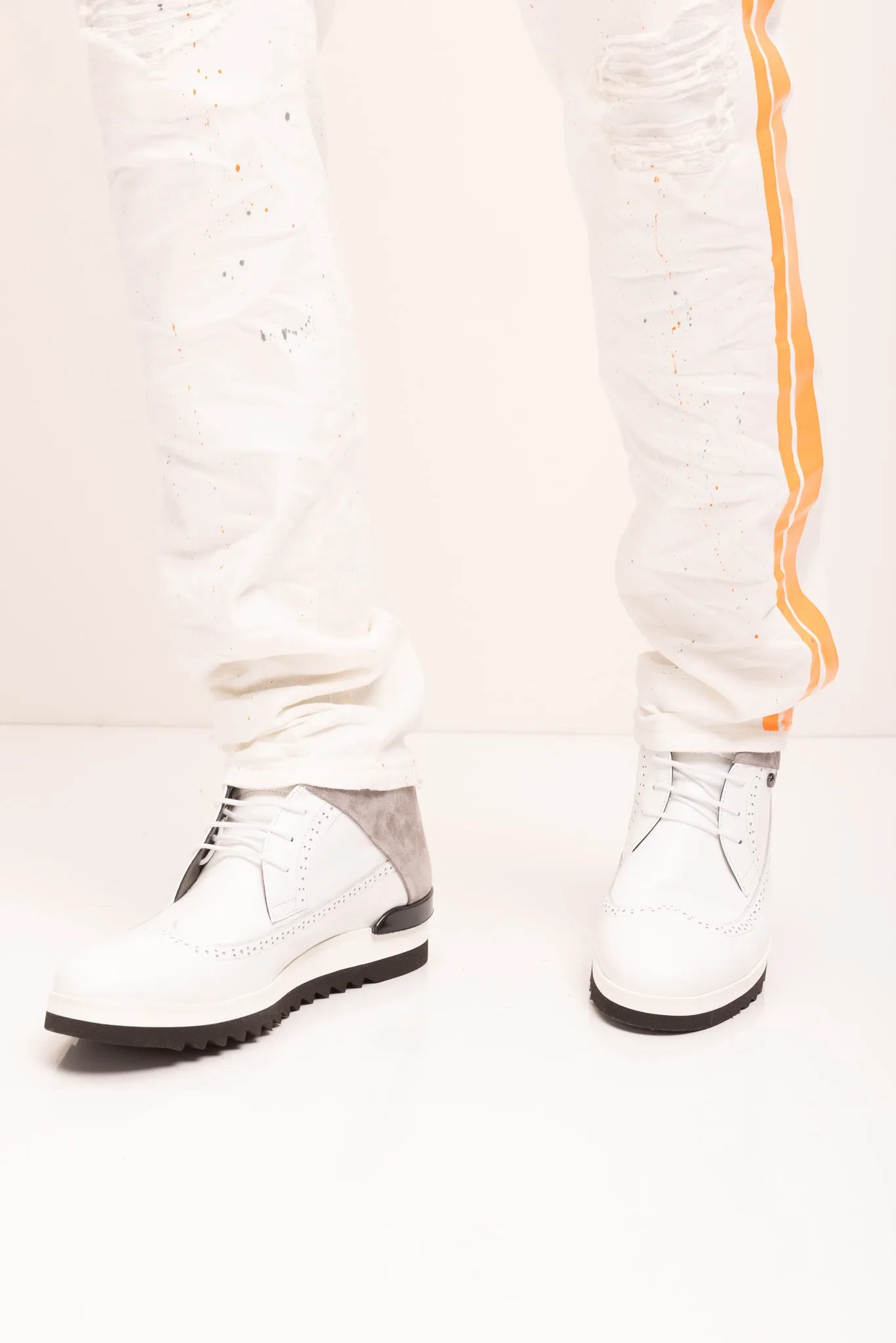 Leather Wingtip Sneaker Boots - White