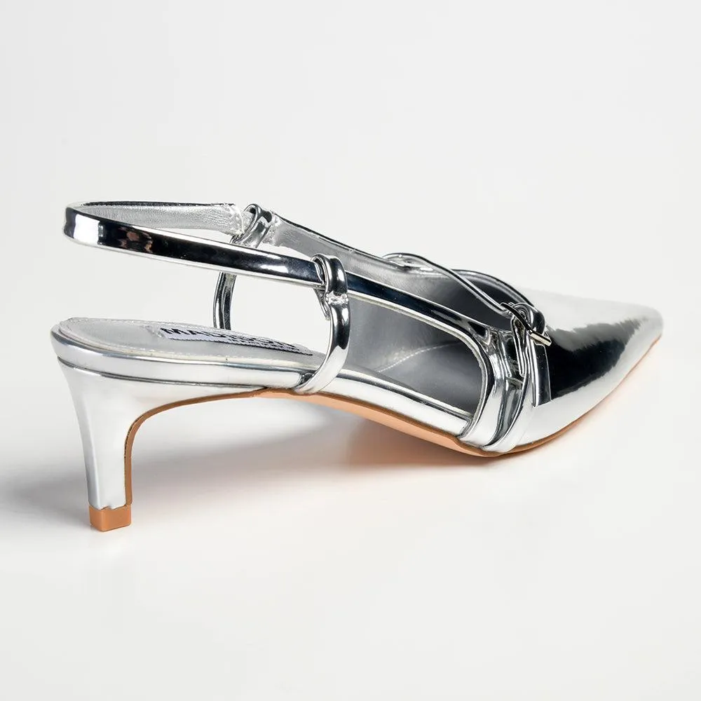 Madison Baila Kitten Slingback Heels - Silver