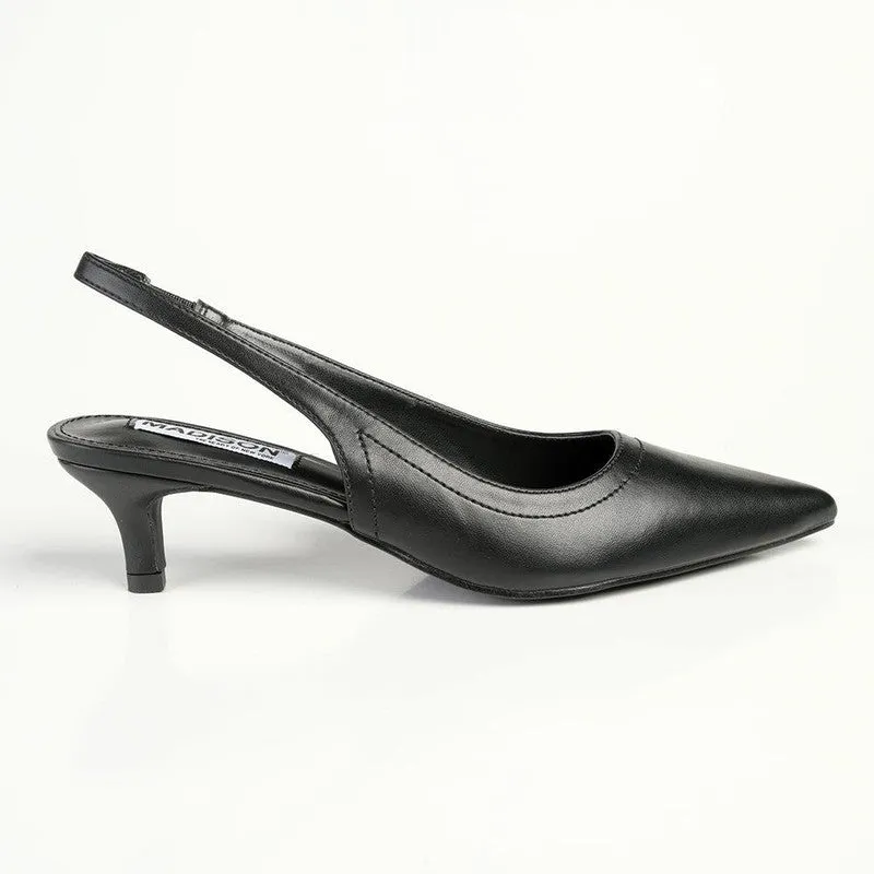 Madison Paige Kitten Slingback Heels - Black