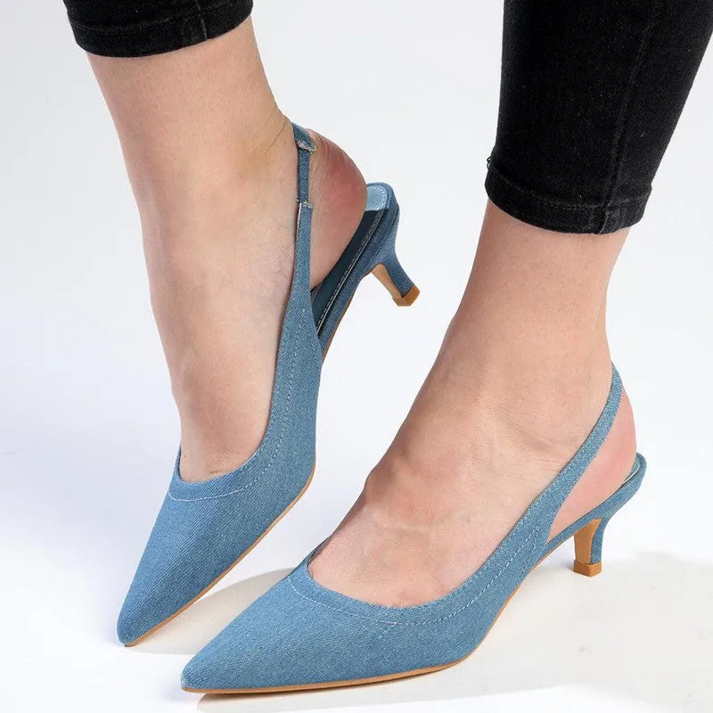 Madison Paige Kitten Slingback Heels - Blue