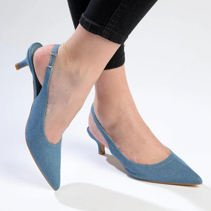 Madison Paige Kitten Slingback Heels - Blue