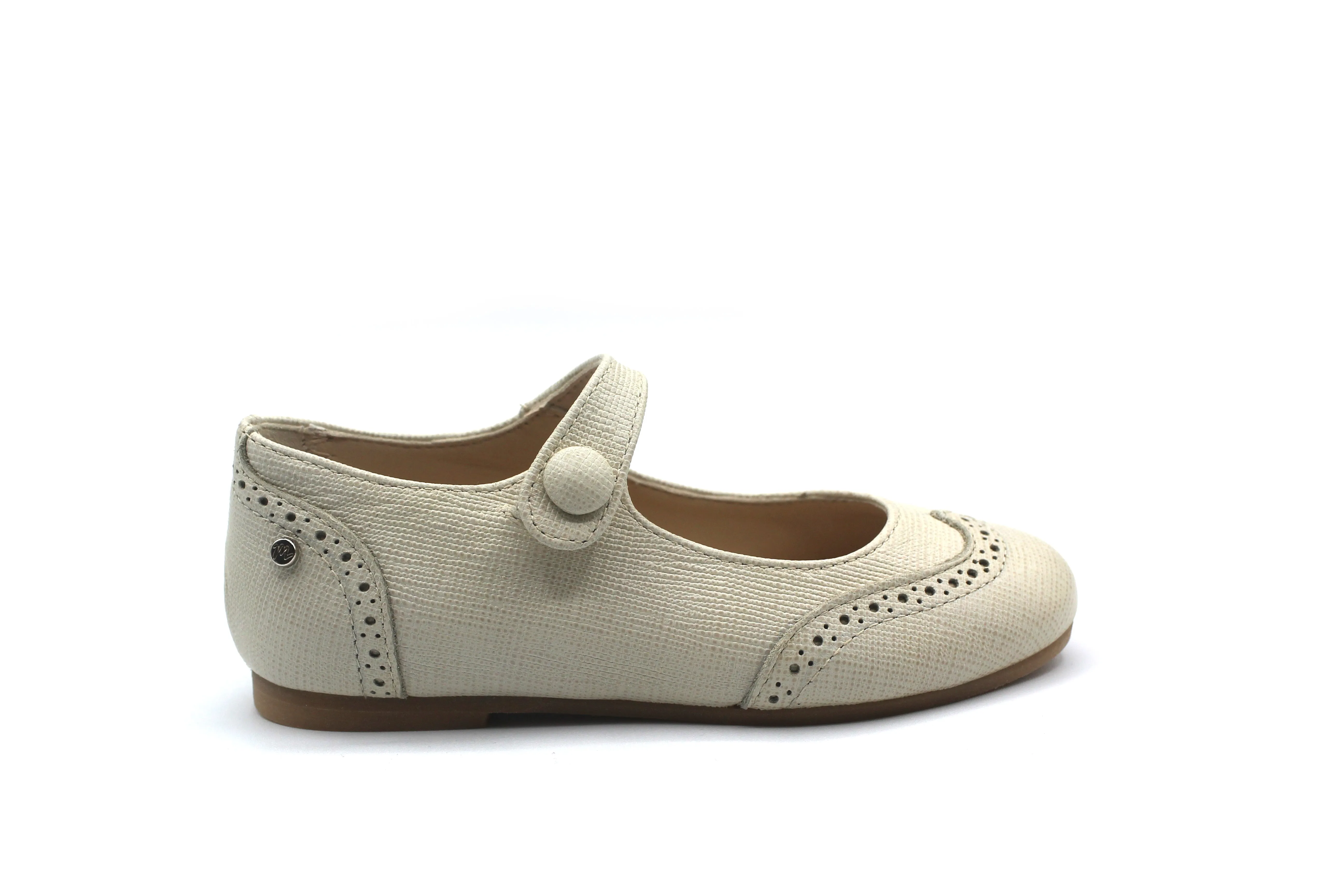 Manuela De Juan Ivory Textured Wingtip Mary Jane