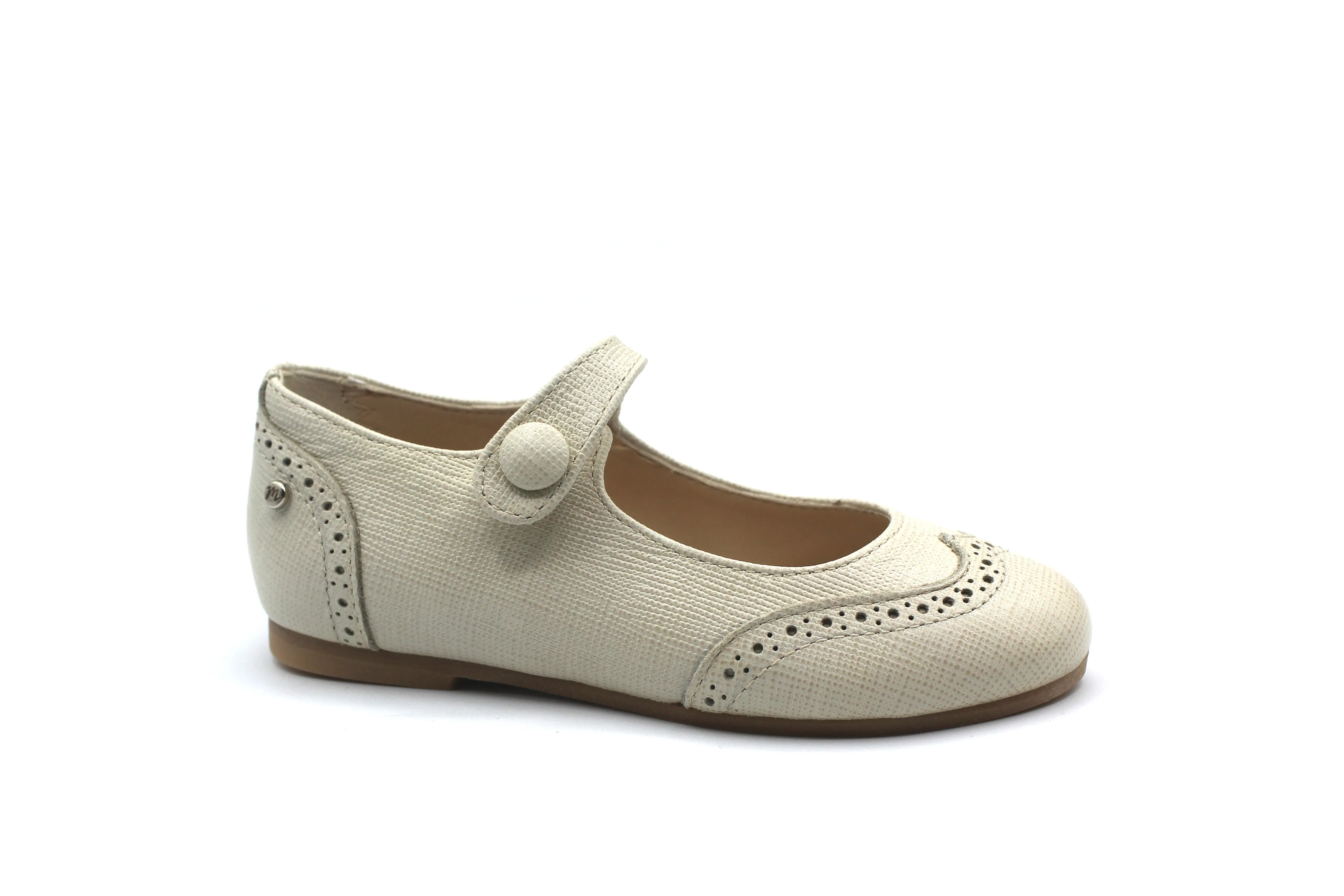 Manuela De Juan Ivory Textured Wingtip Mary Jane