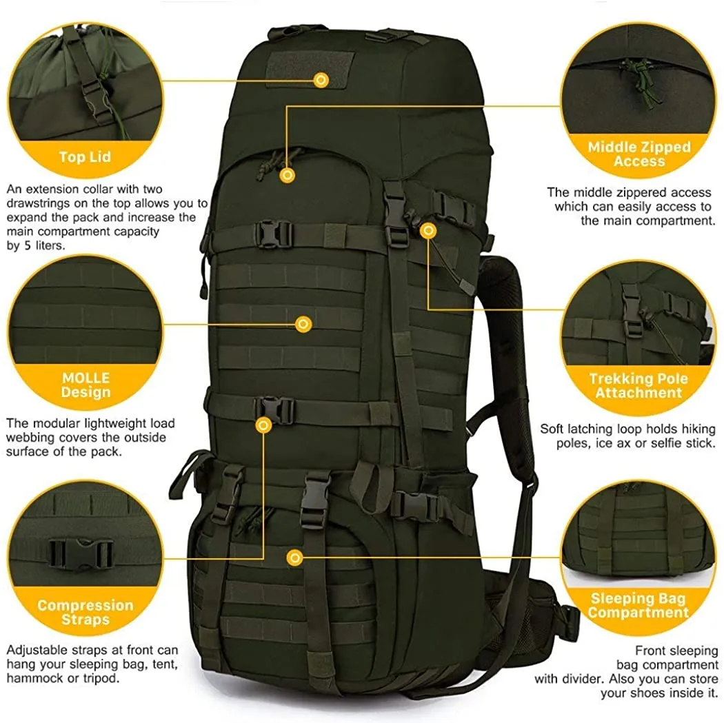 Mardingtop 70L/65L/65 10L Molle Hiking Internal Frame Backpacks with Rain Cover for Camping,Backpacking