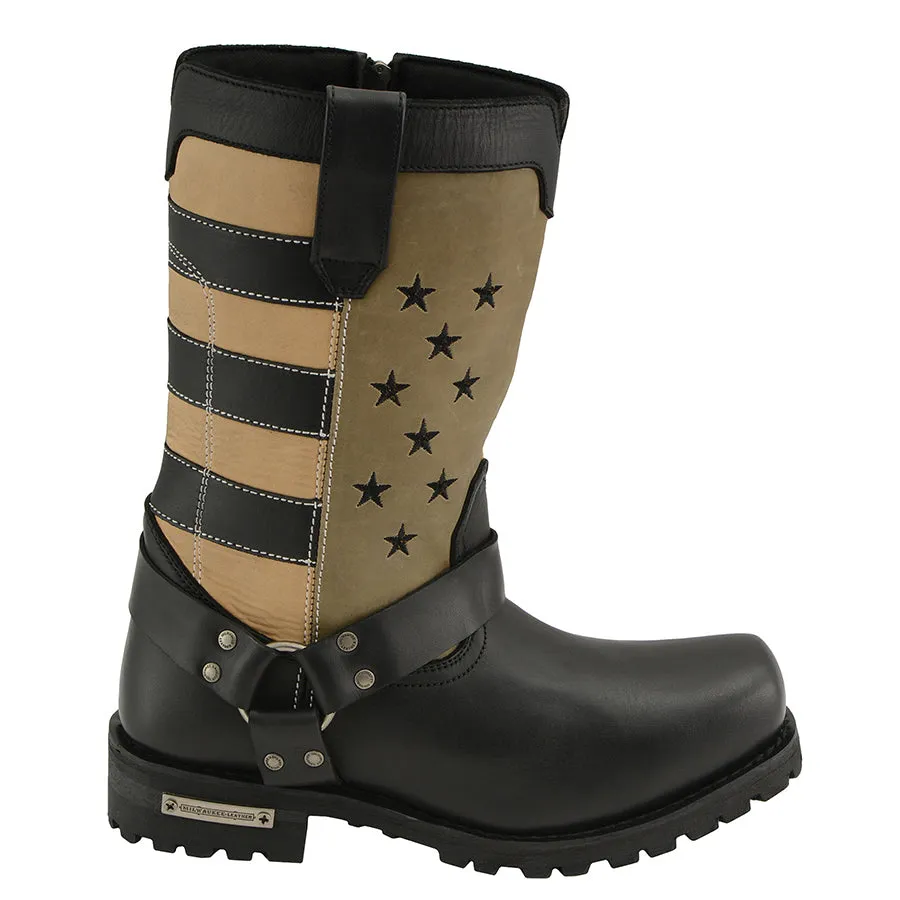 Men’s Black & Tan Stars & Stripes Harness Motorcycle Boot