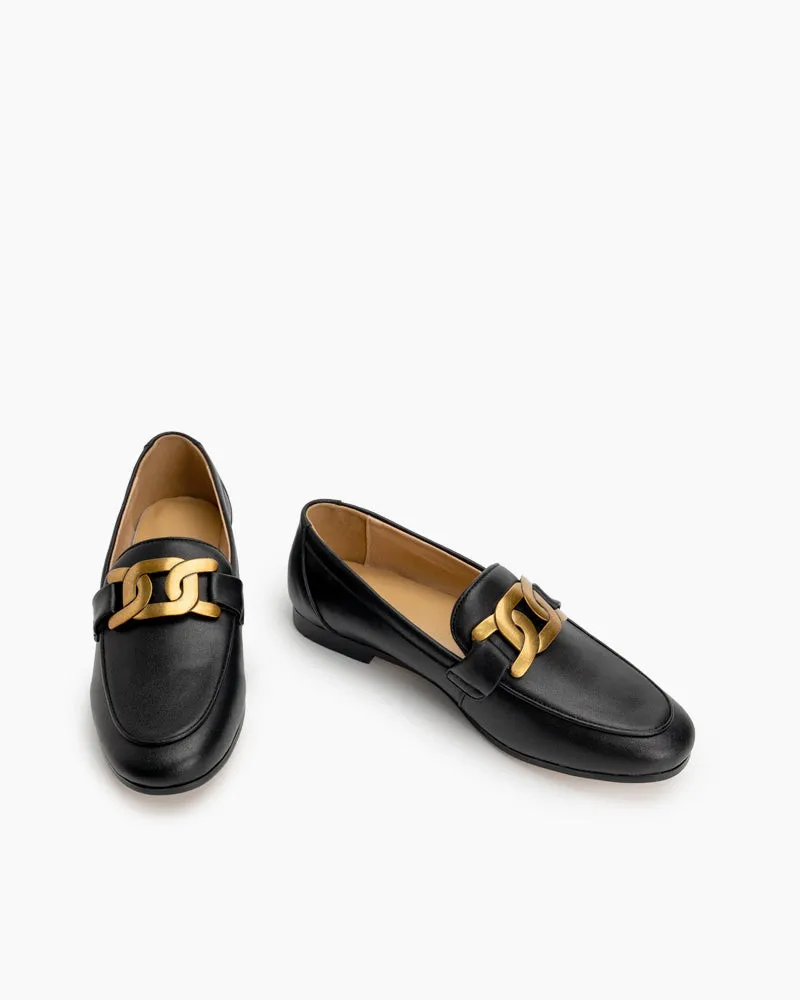 Metal Chain Decor Flat Penny Loafers