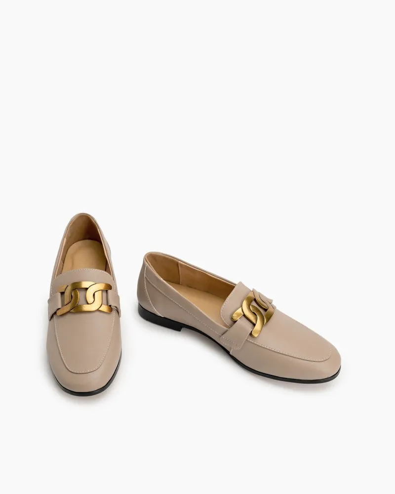 Metal Chain Decor Flat Penny Loafers