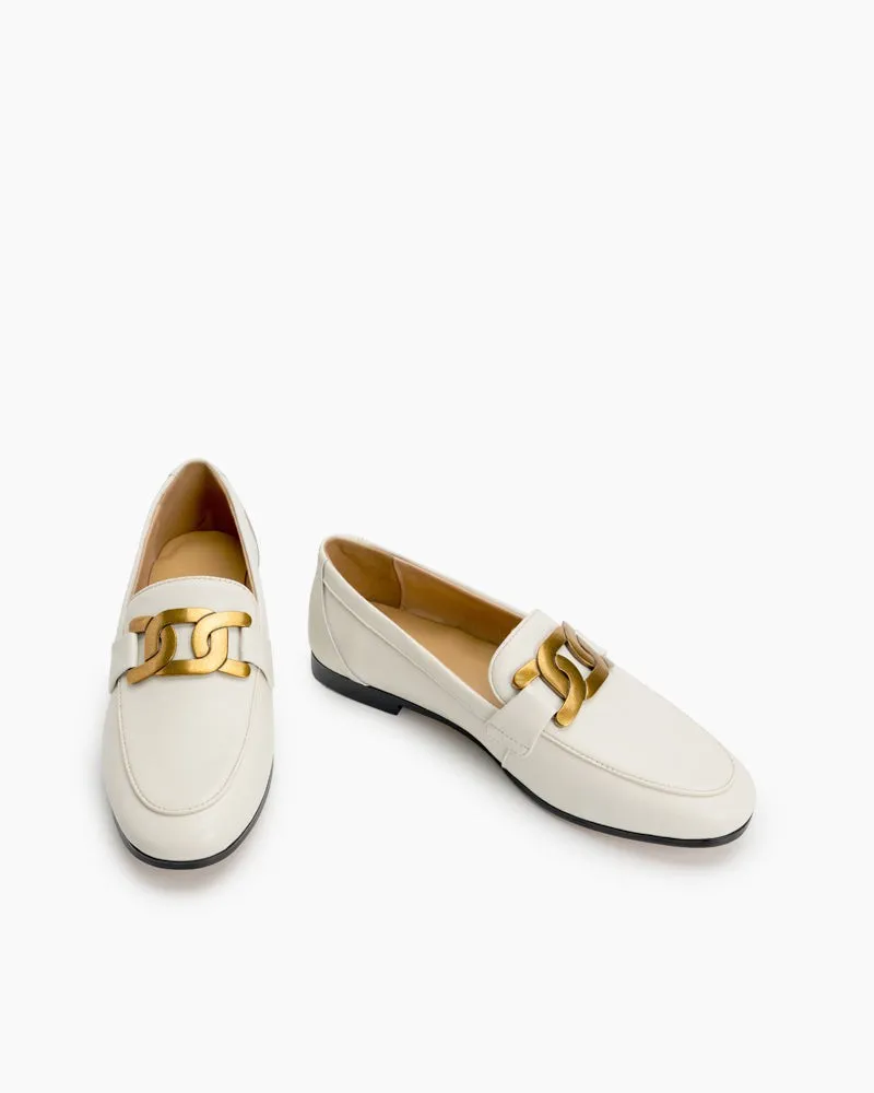 Metal Chain Decor Flat Penny Loafers