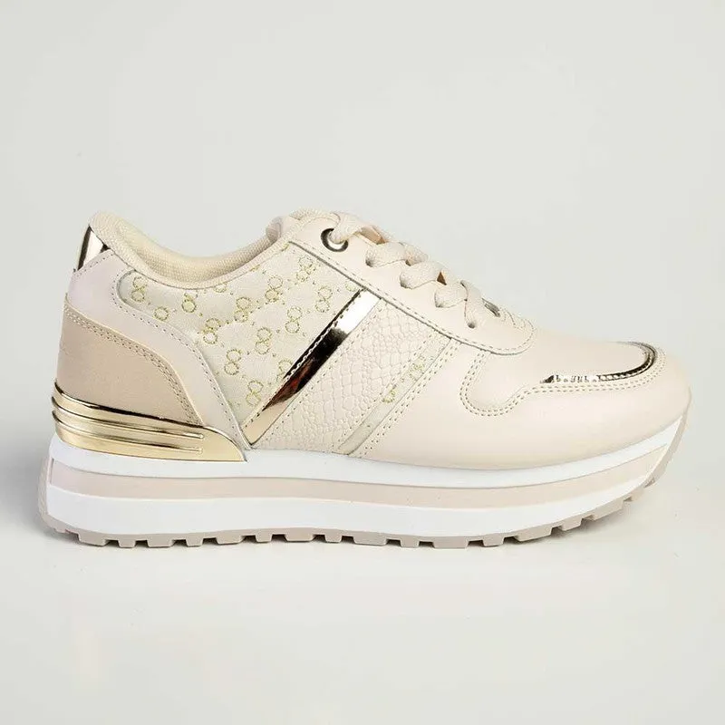 Pierre Cardin Aurora Lace Up Sneaker- Beige Metallic