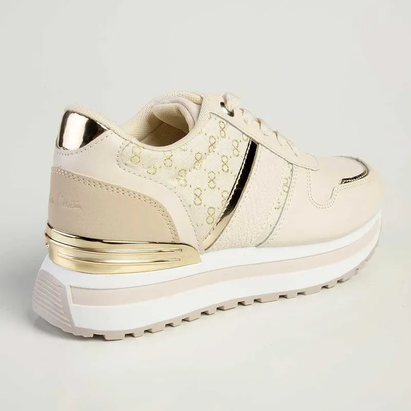 Pierre Cardin Aurora Lace Up Sneaker- Beige Metallic