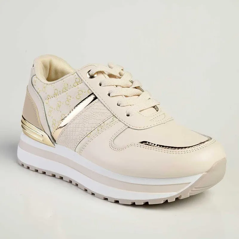 Pierre Cardin Aurora Lace Up Sneaker- Beige Metallic