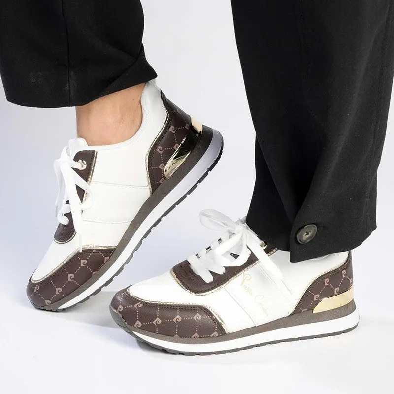 Pierre Cardin Cassis 4 Lace Up Sneaker- White/Brown