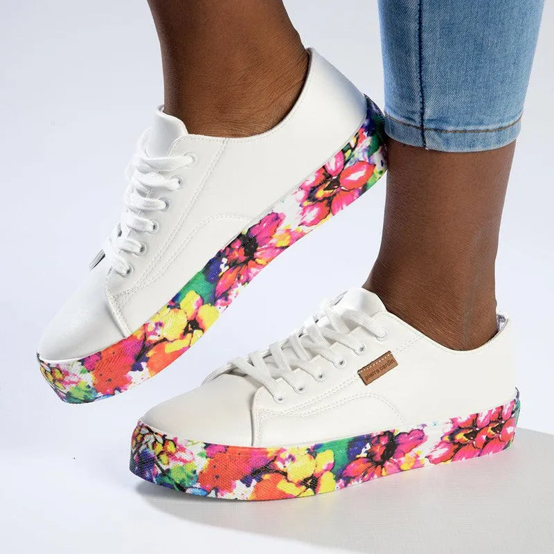 Pierre Cardin Lucie Floral Lace Up Sneaker - White Floral