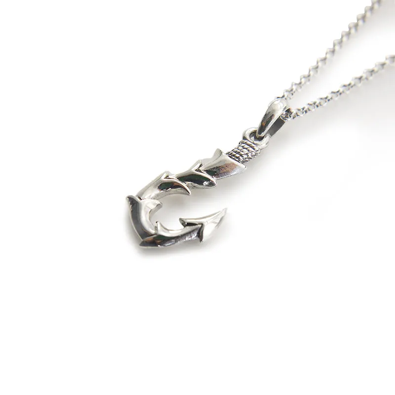 Shinny Fishing Hook Sterling Silver Necklace