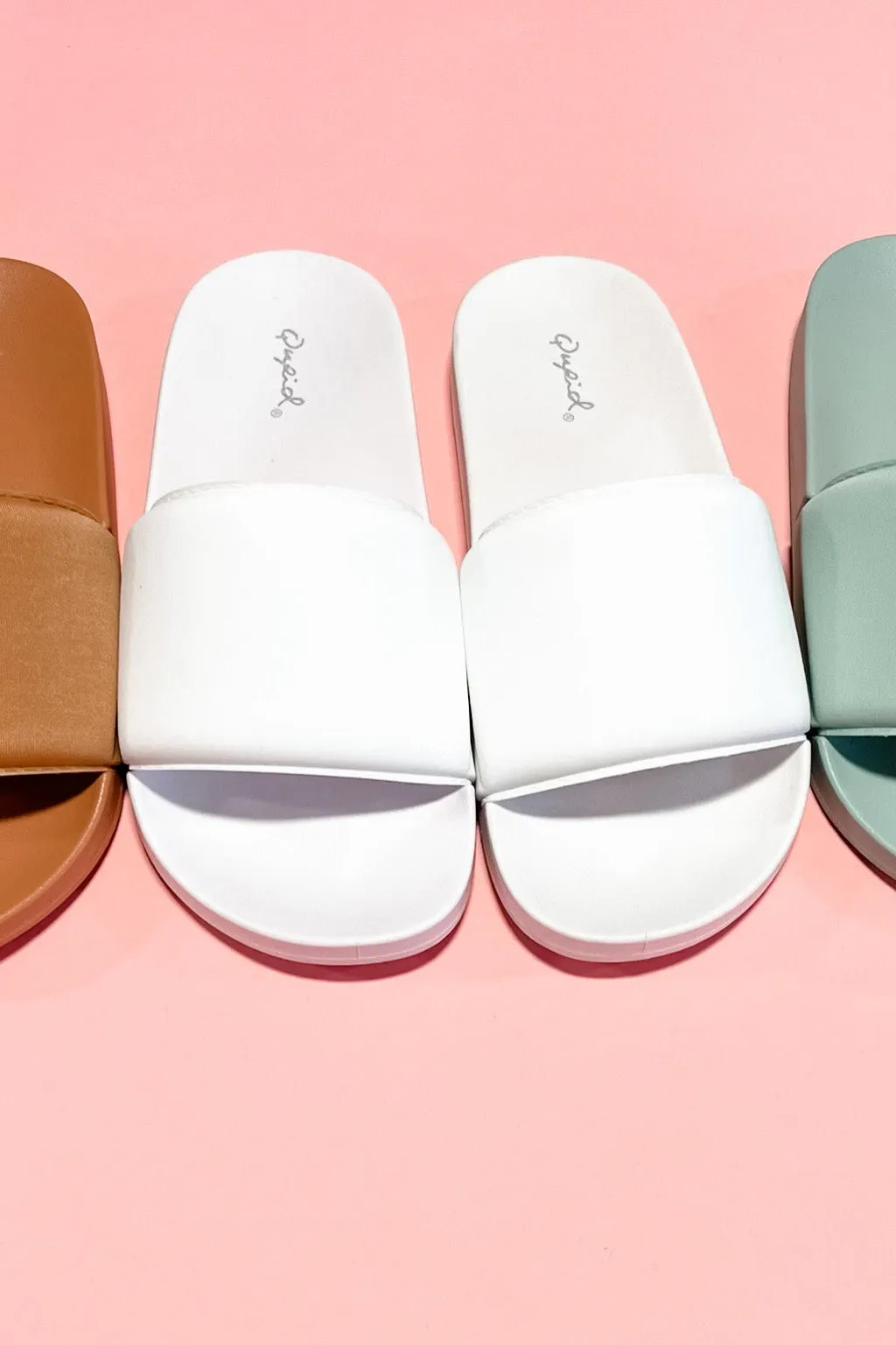 Slide With Me- {Coral, Sage & White} Open Toe Slide Sandals