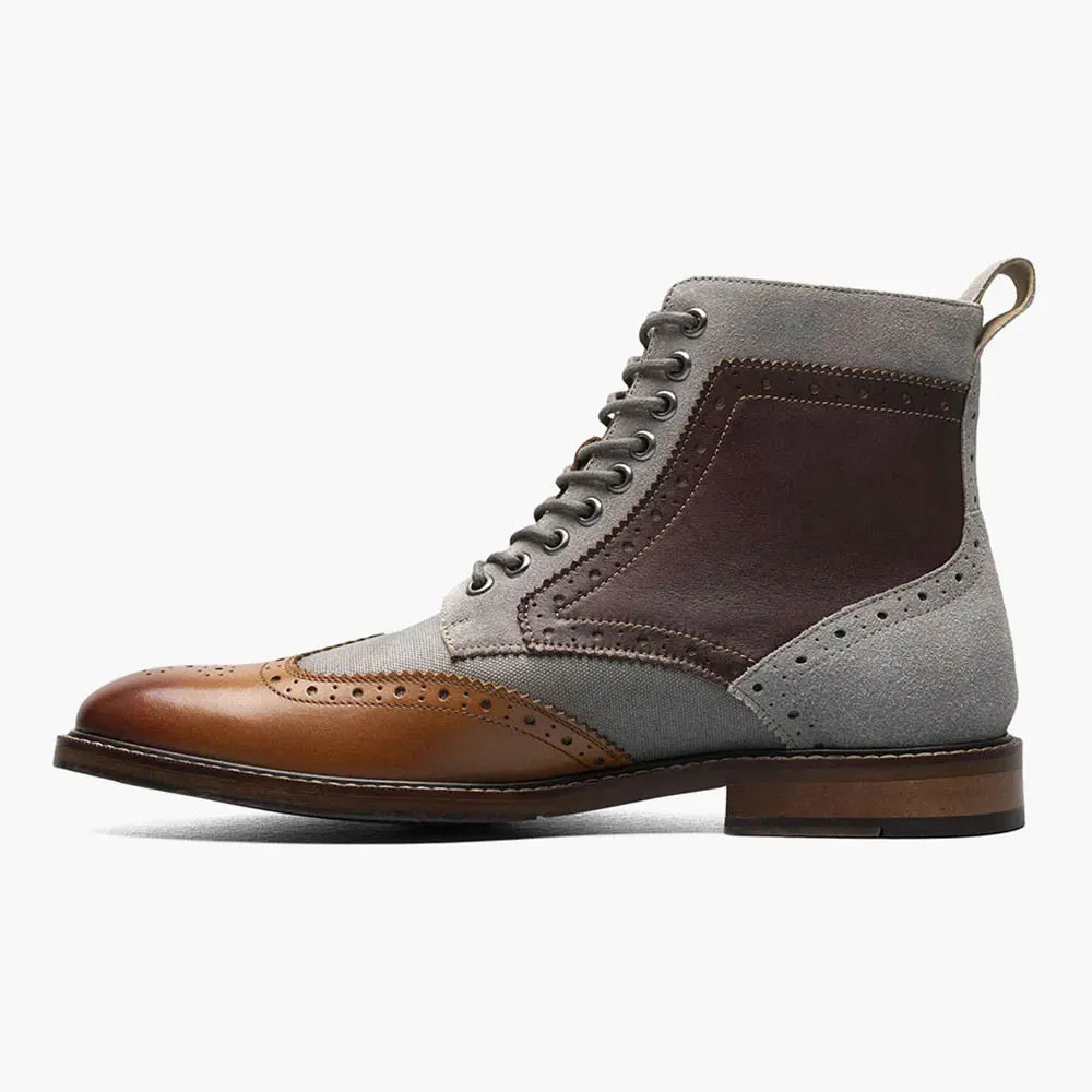 Stacy Adams FINNEGAN Cognac Multi Wingtip Lace Up Boots