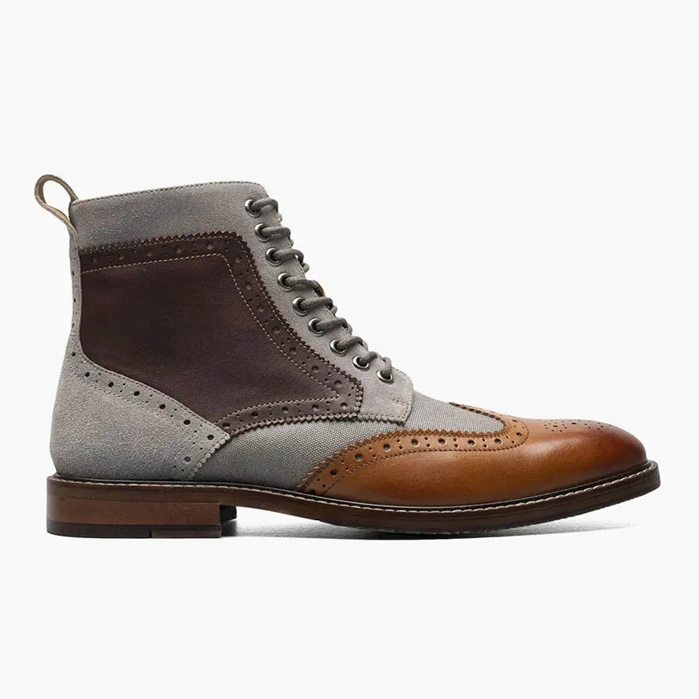 Stacy Adams FINNEGAN Cognac Multi Wingtip Lace Up Boots