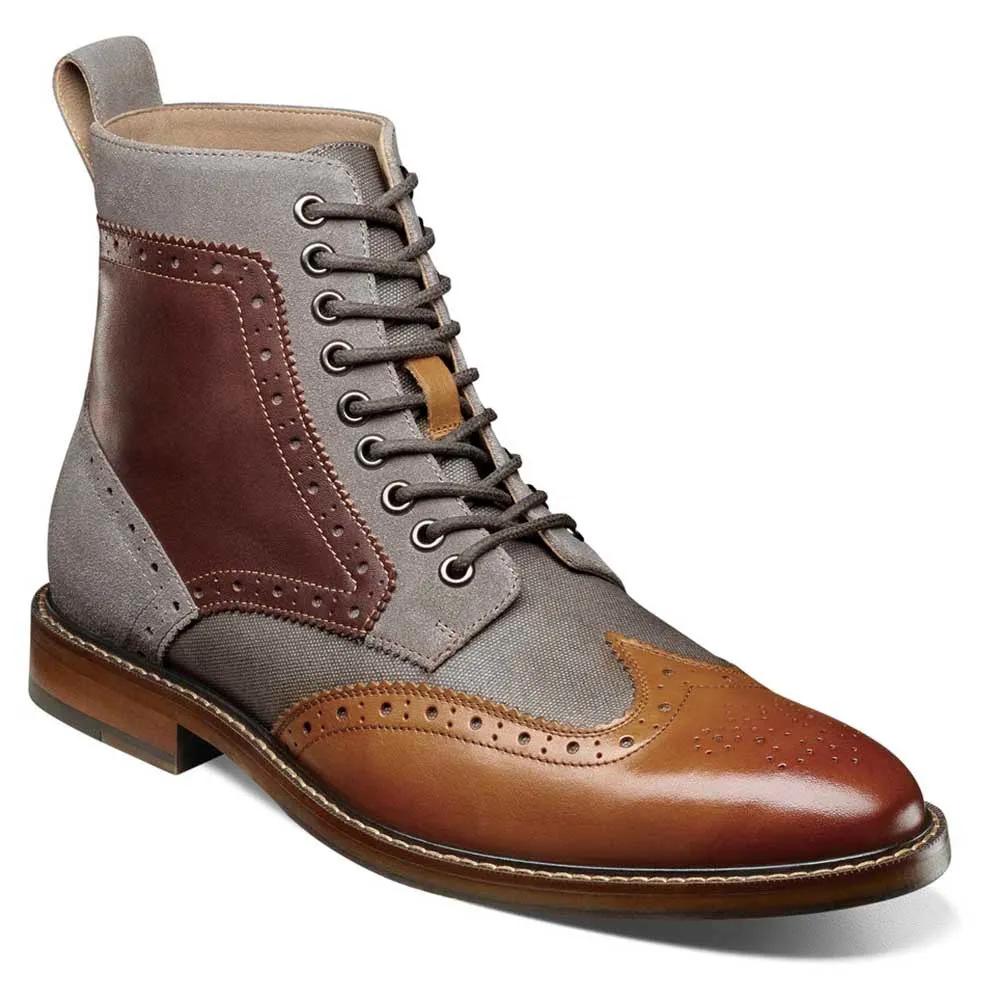 Stacy Adams FINNEGAN Cognac Multi Wingtip Lace Up Boots