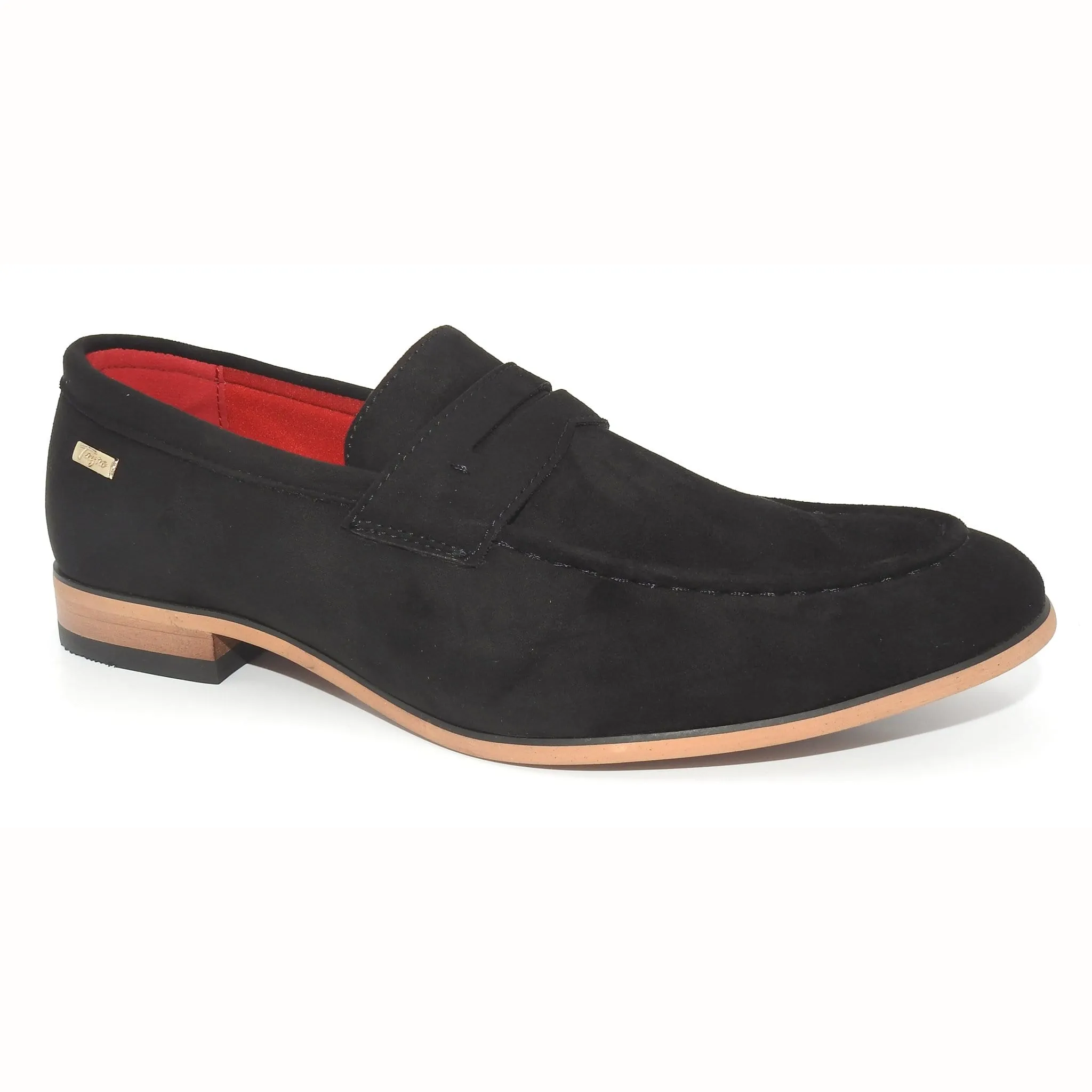 Tayno "Caprio P" Black Vegan Suede Moc Toe Penny Loafers