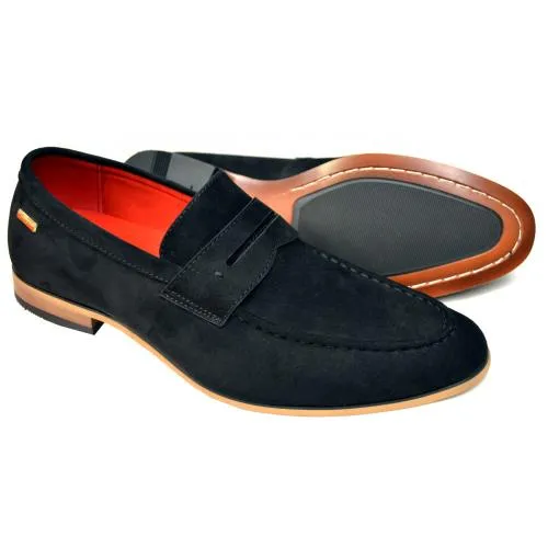 Tayno "Caprio P" Black Vegan Suede Moc Toe Penny Loafers