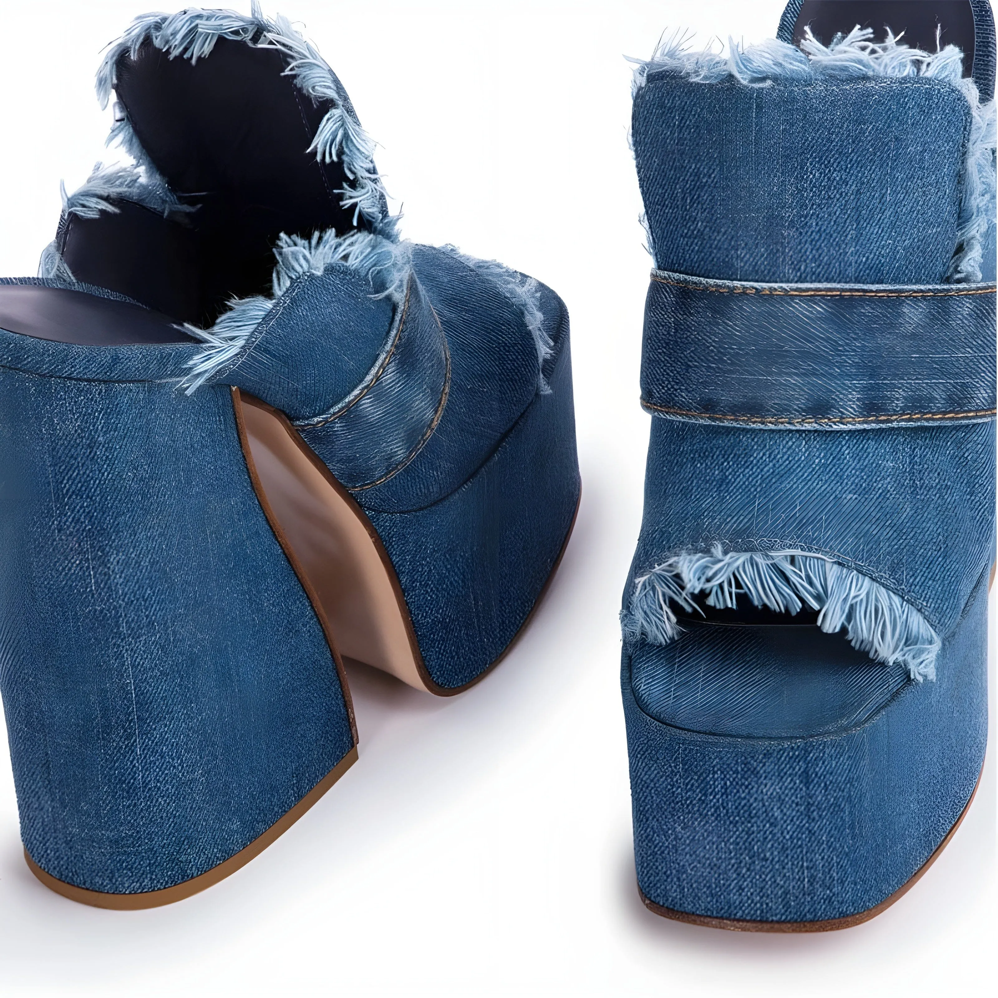 The Denim Open Toe Platform Pumps