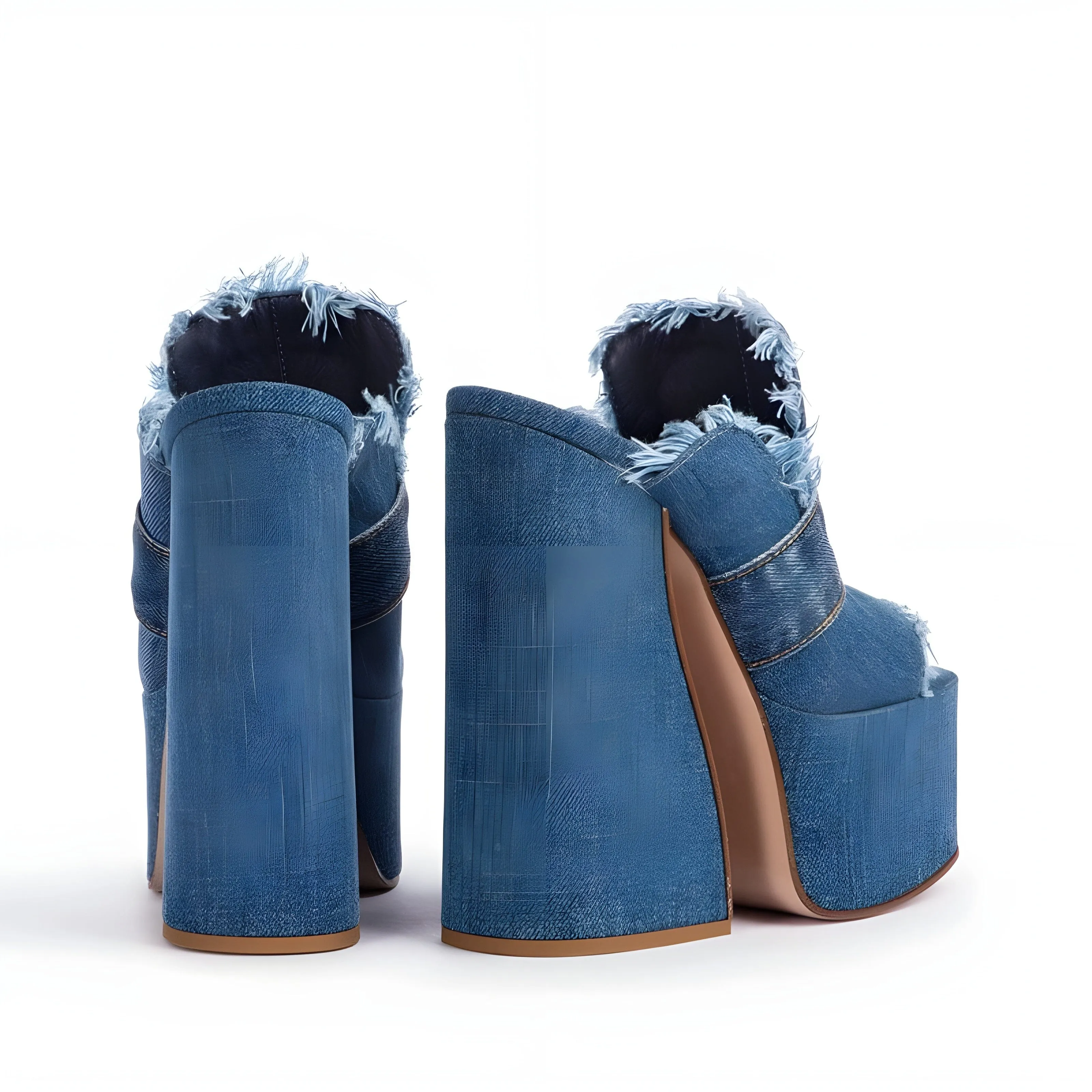 The Denim Open Toe Platform Pumps