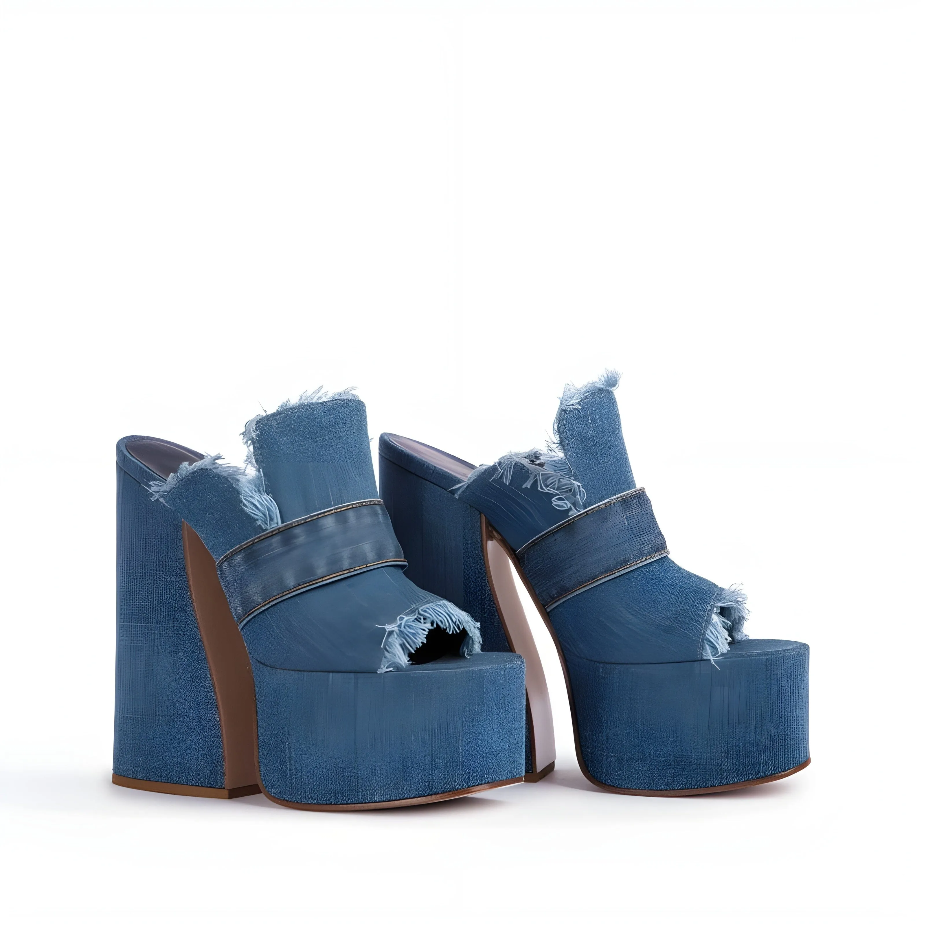 The Denim Open Toe Platform Pumps