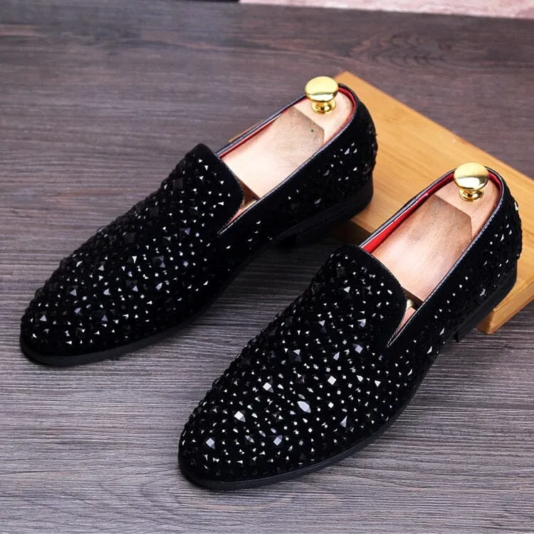 The Maurizio Crystal Studded Suede Penny Loafers