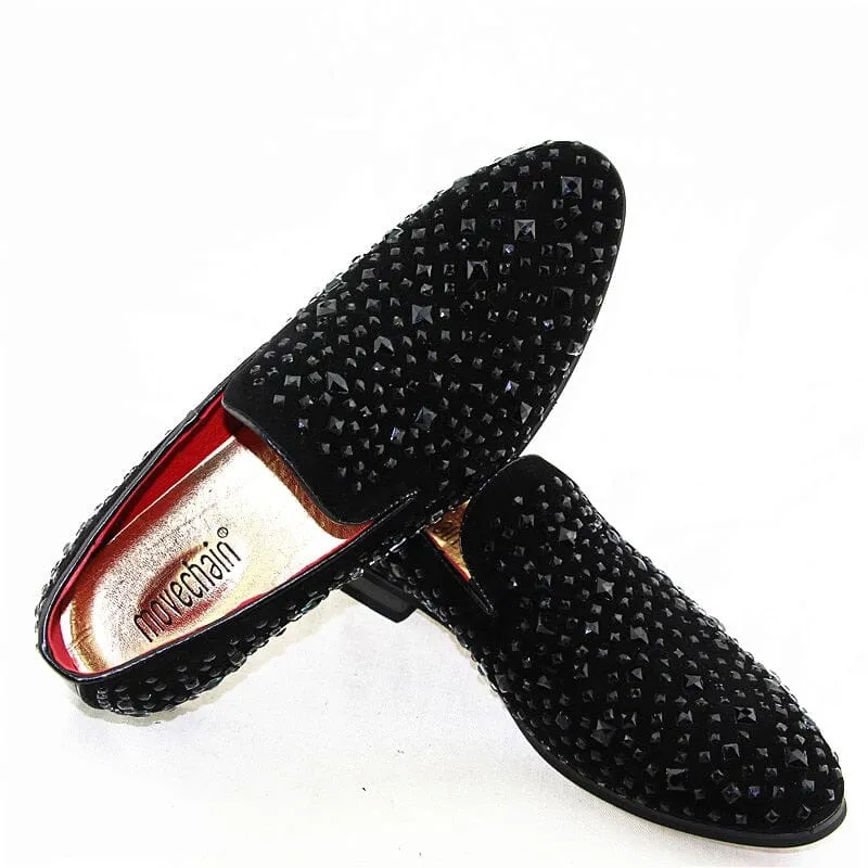 The Maurizio Crystal Studded Suede Penny Loafers