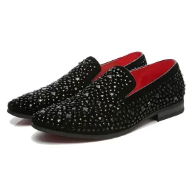 The Maurizio Crystal Studded Suede Penny Loafers