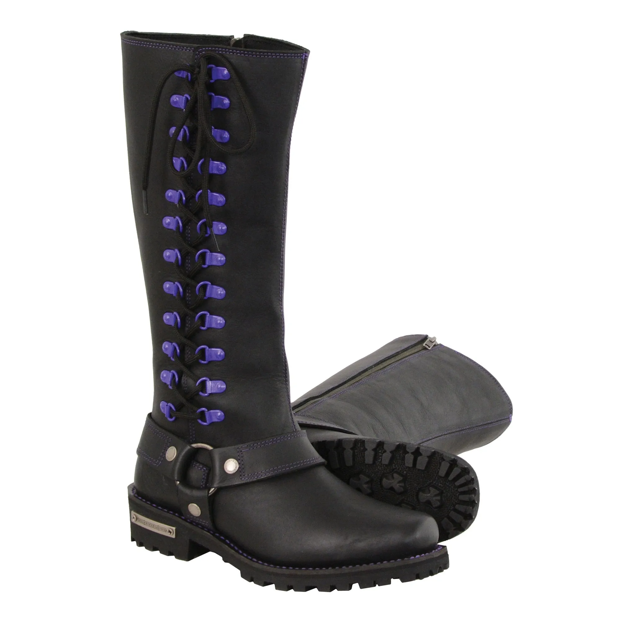 Women’s 14″Inch Leather Harness Boot w/ Purple Accent Lacing