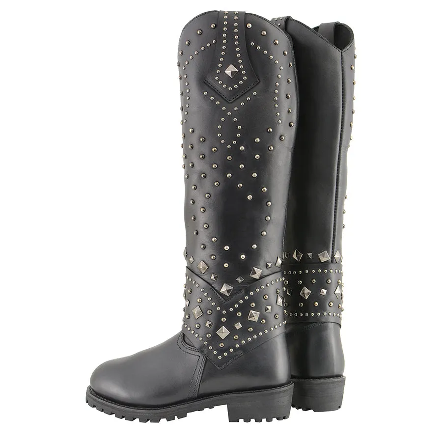 Women’s Extra Tall Studded & Riveted Pull On Western Style Boot