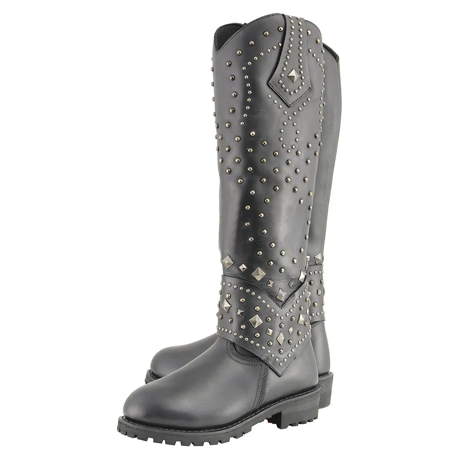 Women’s Extra Tall Studded & Riveted Pull On Western Style Boot