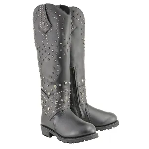 Women’s Extra Tall Studded & Riveted Pull On Western Style Boot