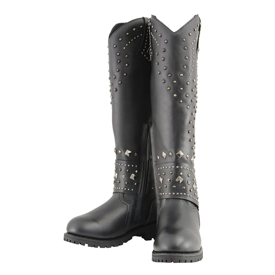 Women’s Extra Tall Studded & Riveted Pull On Western Style Boot